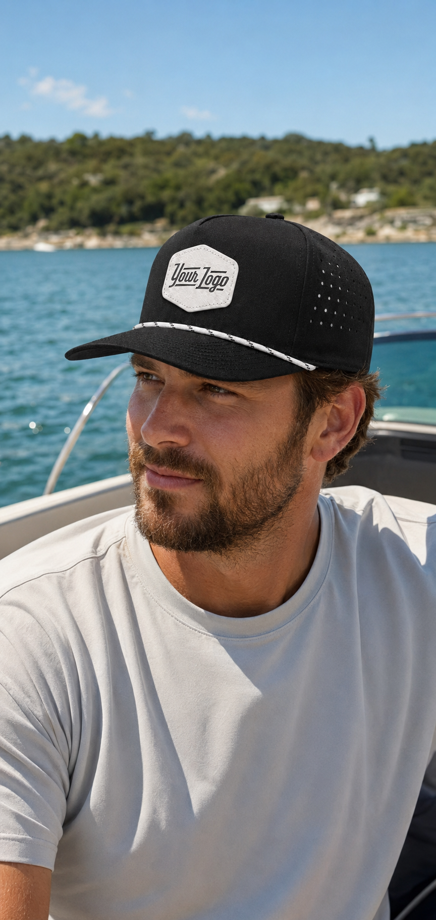 Black with White Rope Hydro Series - Performance 5-Panel Hat